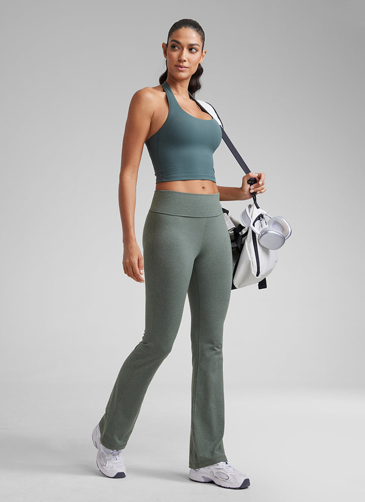 CRZ YOGA Womens Cloud Jersey Foldover Waist Bootcut Flare Pants 31" Ink Gray