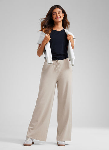 CRZ YOGA Cloud Jersey Wide Leg Sweatpants Women 30” with Pockets Mojave Tan