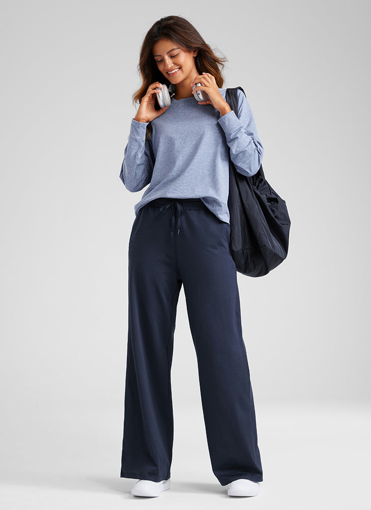 CRZ YOGA Cloud Jersey Wide Leg Sweatpants Women 30” with Pockets Sterling