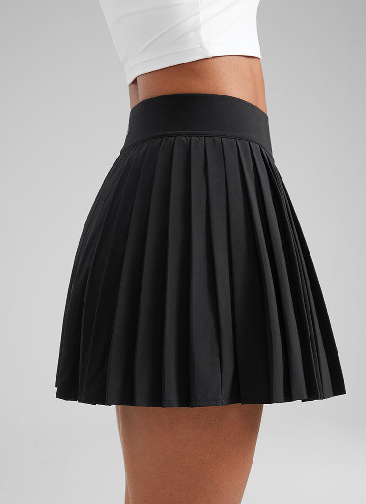 CRZ YOGA Women's Skort Tennis Mini Pleated High Rise Tennis Skirt 14'' Black