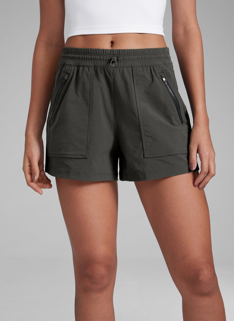 CRZYOGA Women's Lightweight Stretch Water-Repellent Hiking Pocket Short 3'' Arbor Olive
