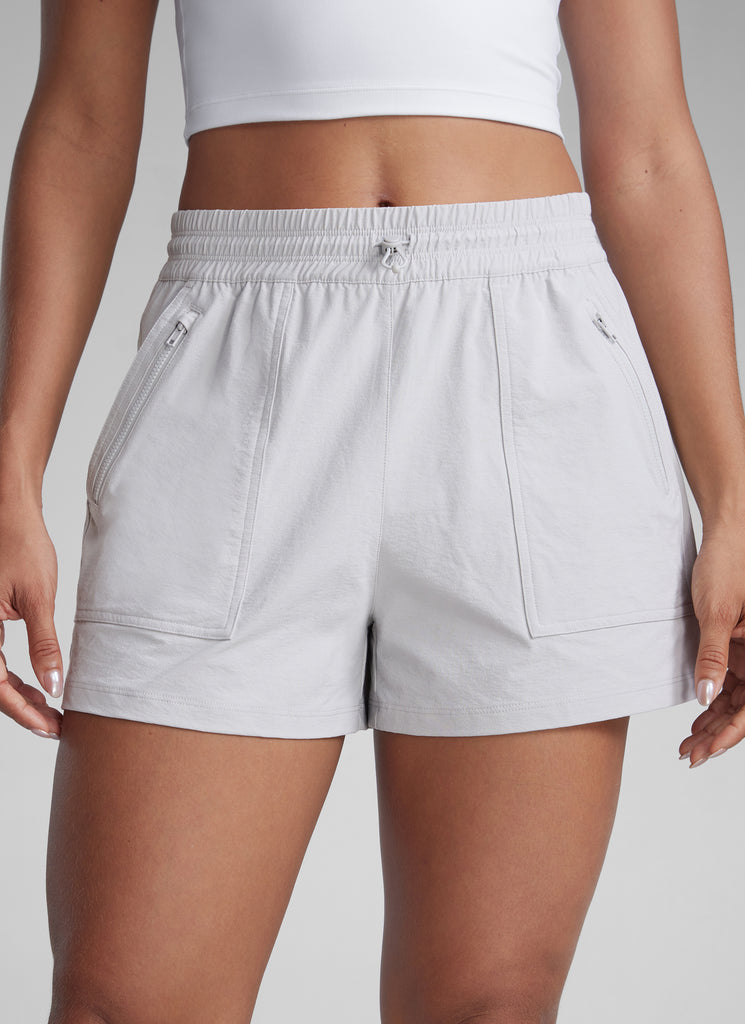 CRZYOGA Women's Lightweight Stretch Water-Repellent Hiking Pocket Short 3'' Platinum Grey