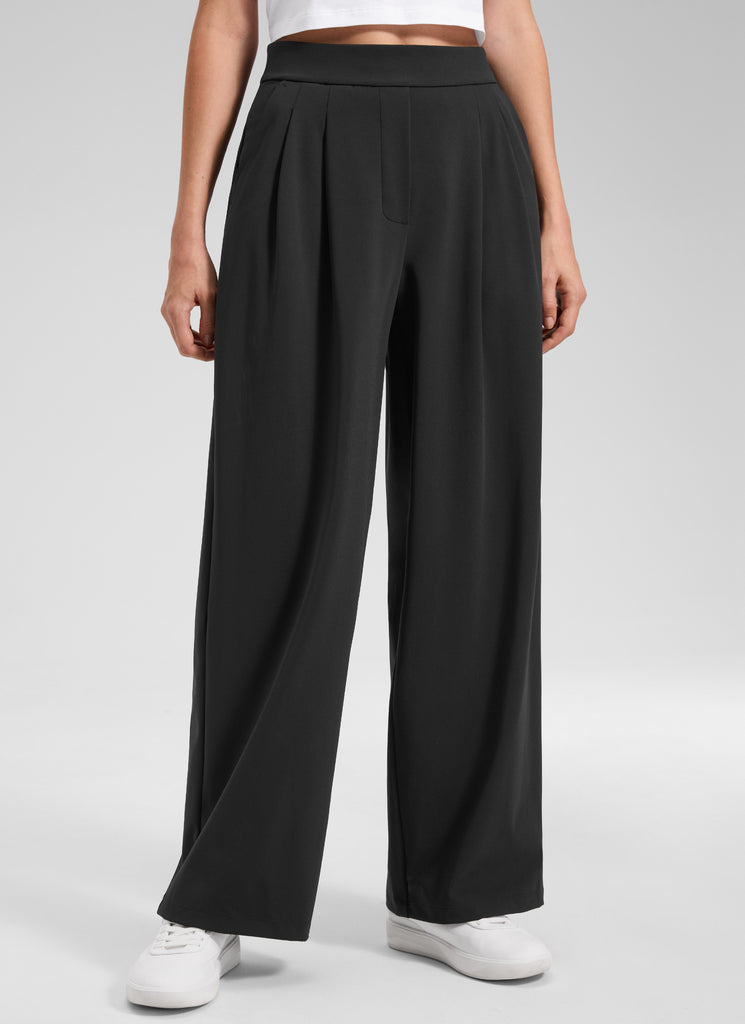 CRZ YOGA Women's Business High Rise Drawstring Pocket Wide Leg Pant Black