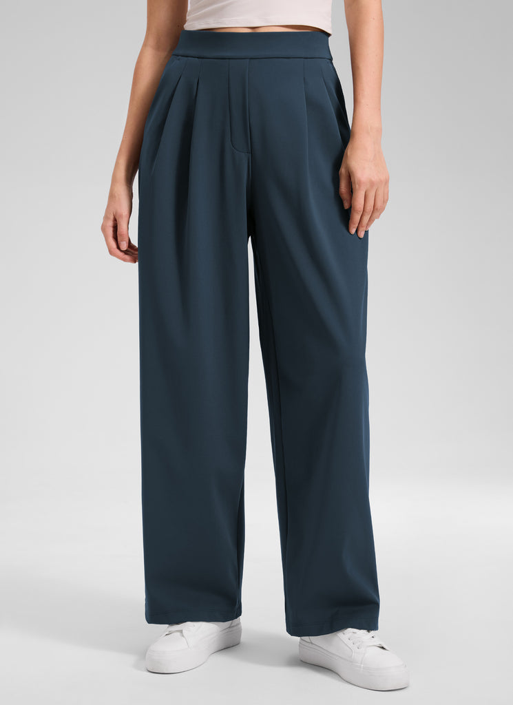 CRZ YOGA Women's Business High Rise Drawstring Pocket Wide Leg Pant True Navy
