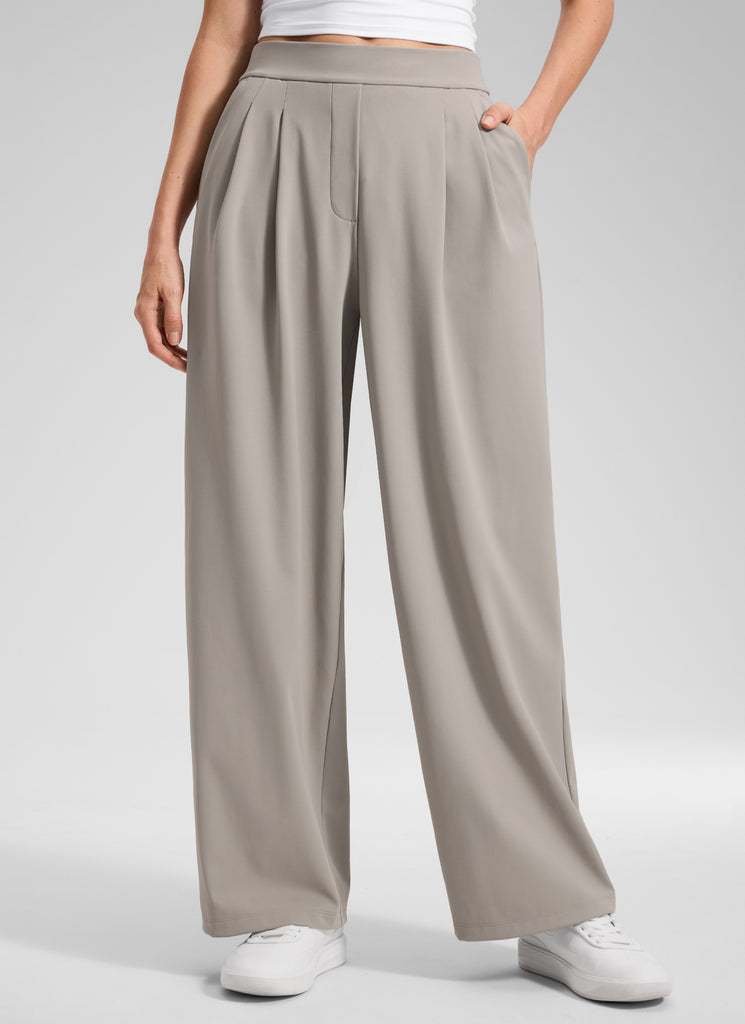 CRZ YOGA Women's Business High Rise Drawstring Pocket Wide Leg Pant Oak