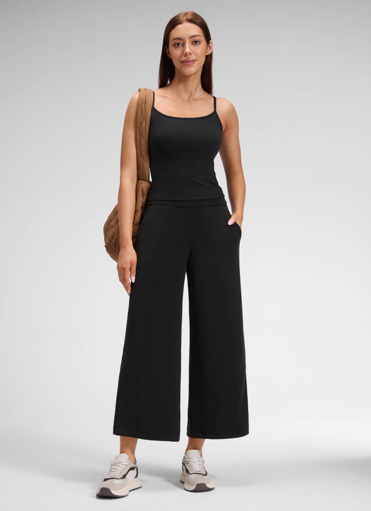CRZ YOGA Women's SoftAura Casual High Rise Wide Leg Cropped Pant 25
