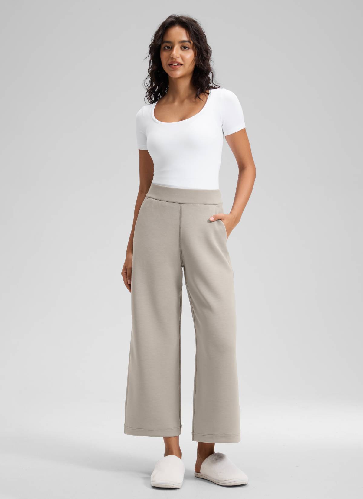CRZ YOGA Women's SoftAura Casual High Rise Wide Leg Cropped Pant 25