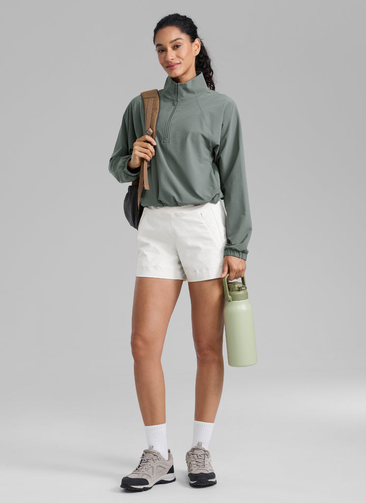 CRZ YOGA Women's Hiking Ripstop Mid-Rise Hiking Shorts Zip Pockets 4'' Pitch Blue