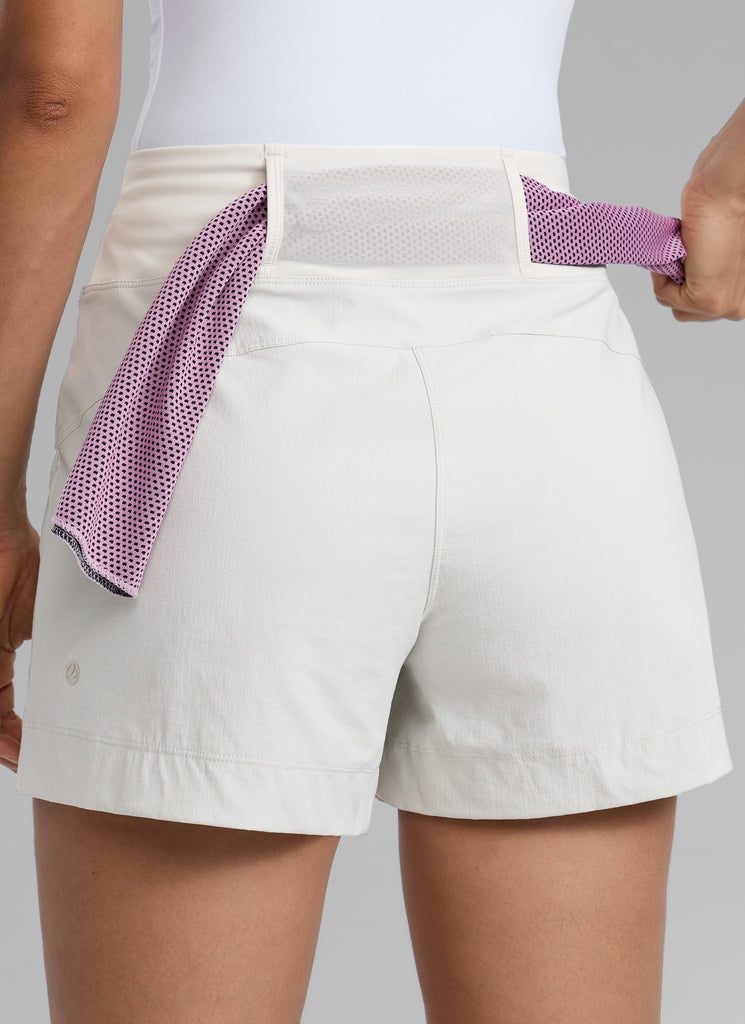 CRZ YOGA Women's Hiking Ripstop Mid-Rise Hiking Shorts Zip Pockets 4'' Pitch Blue