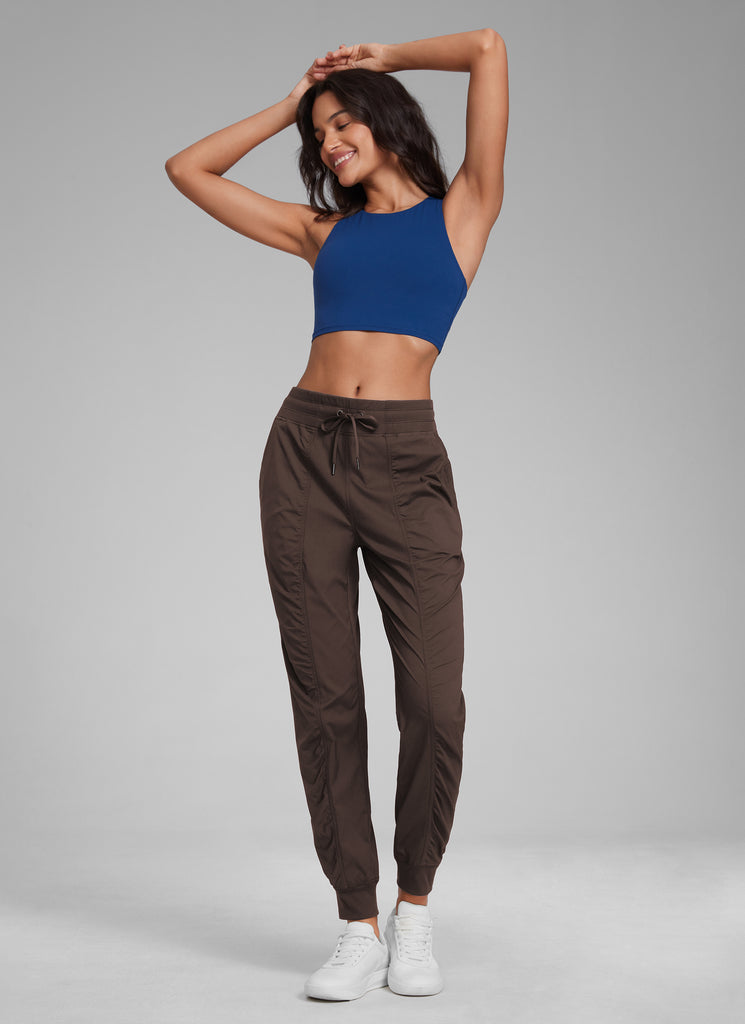 CRZ YOGA Women's Travel Classic Fit Striped Joggers 28'' Ruched Olive Green