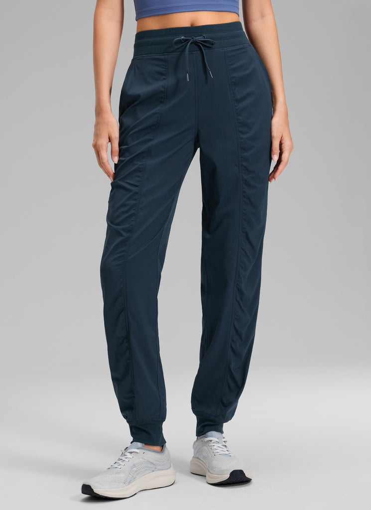 CRZ YOGA Women's Casual High Rise Drawstring Pocket Ruched Jogger 30'' Ink Blue