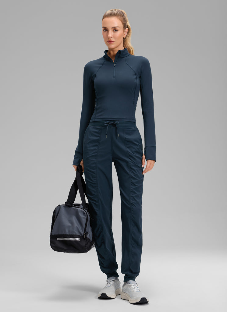 CRZ YOGA Women's Casual High Rise Drawstring Pocket Ruched Jogger 30'' Ink Blue