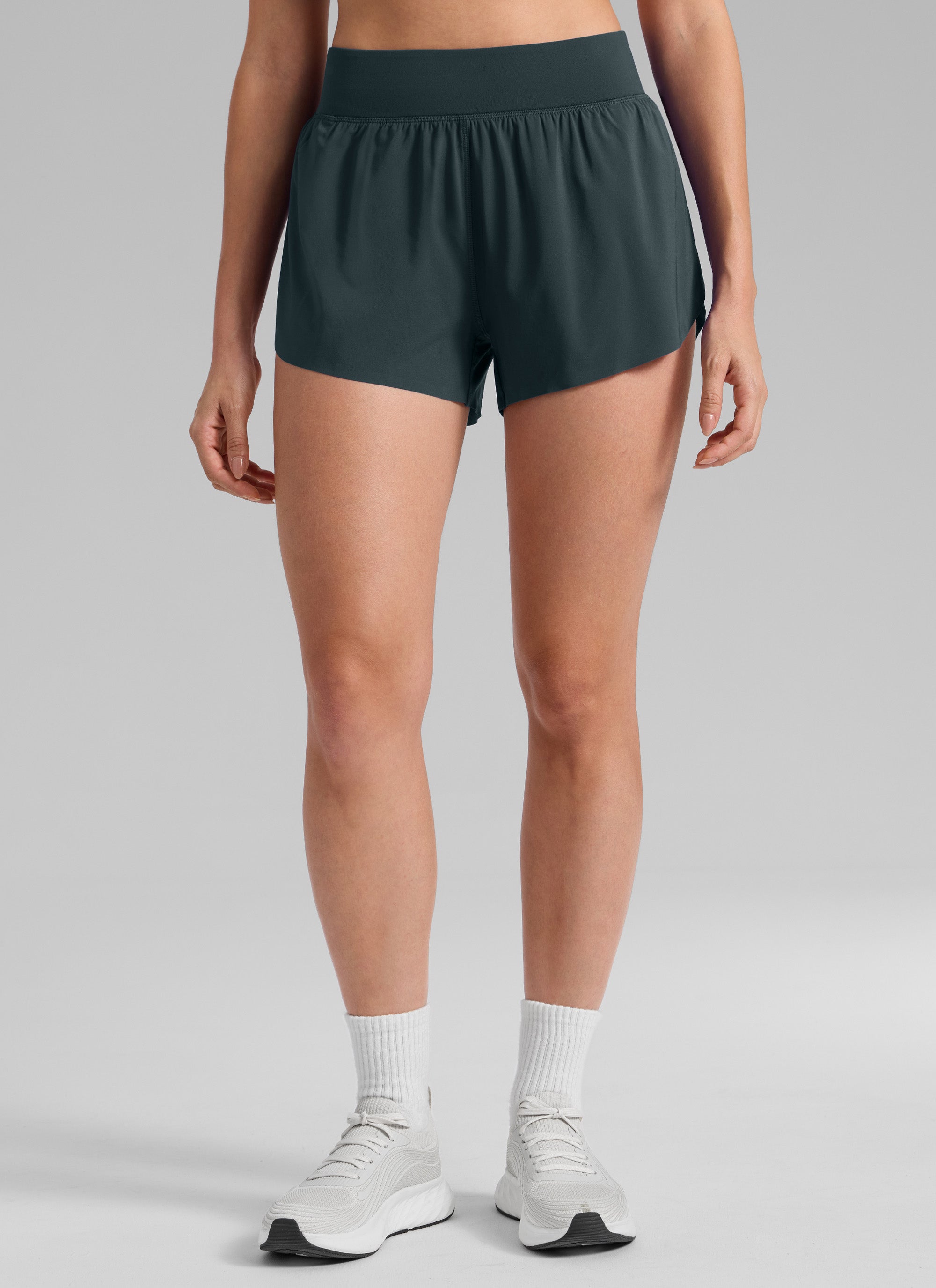 CRZ YOGA Women's Running High Rise Mesh Lined Shorts 3'' Workout Short Blue Linen