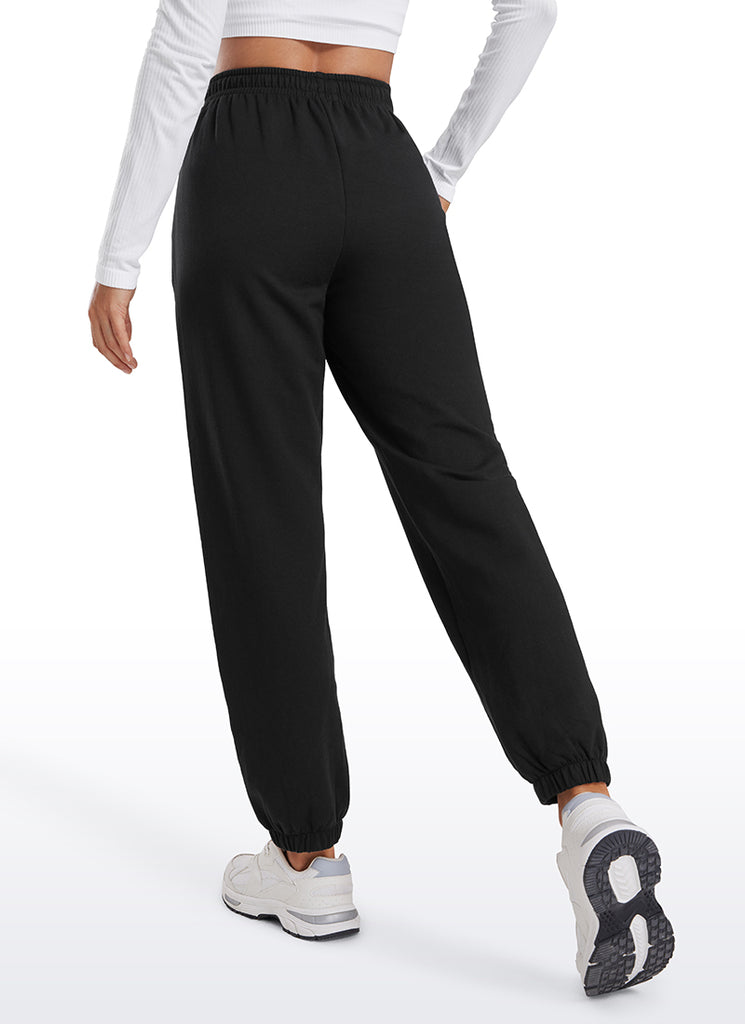CRZ YOGA Fleece Sweatpants Women Cotton Pockets High Waisted Joggers Black