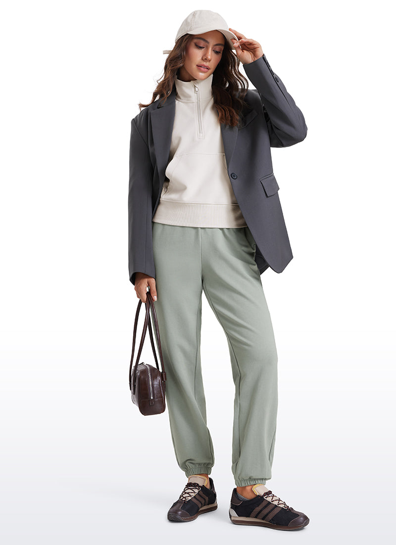 CRZ YOGA Fleece Sweatpants Women Cotton Pockets High Waisted Joggers Milky White