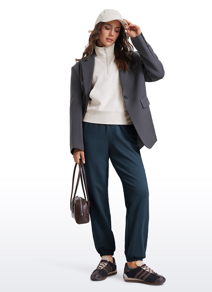 CRZ YOGA Fleece Sweatpants Women Cotton Pockets High Waisted Joggers Sterling