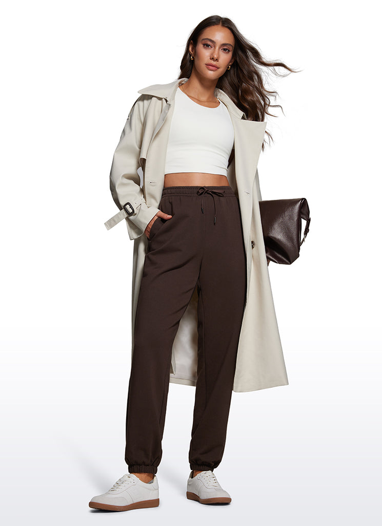 CRZ YOGA Fleece Sweatpants Women Cotton Pockets High Waisted Joggers Ink Blue