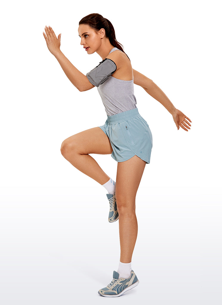 CRZ YOGA Women's Running High Waisted Mesh Lined Shorts 3'' Light grayish blue