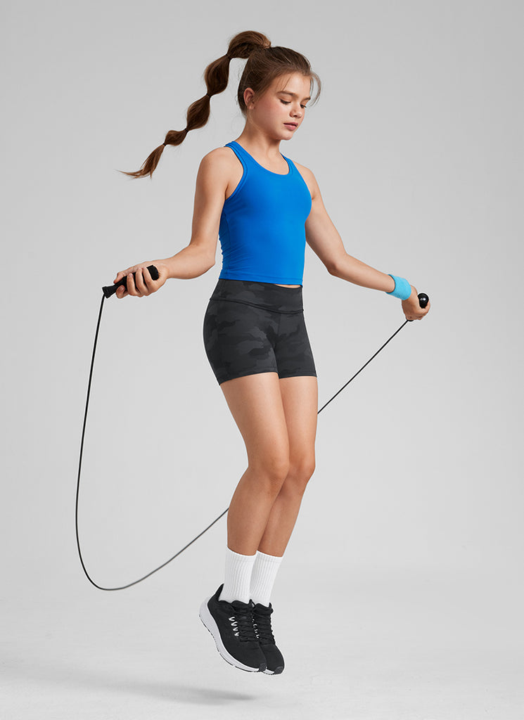 CRZ YOGA Girl's Active Sports Yoga Lounge Butterluxe Yoga Shorts 3'' Sparkle Blue