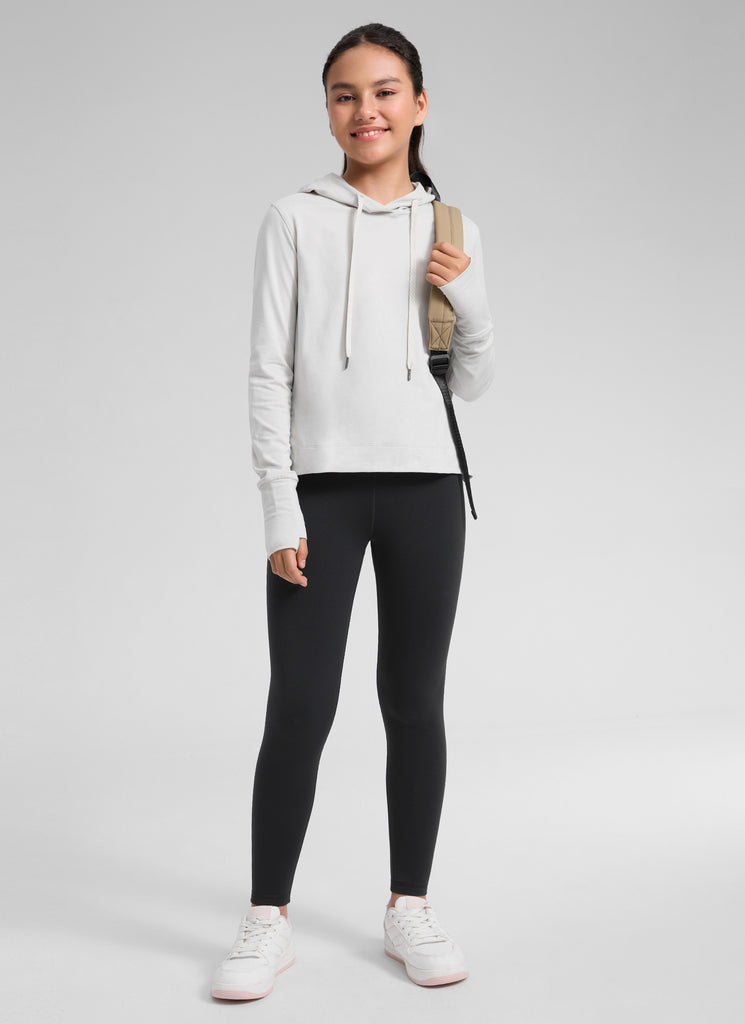 CRZ YOGA Girl's Matte Thermal Fleece Lined Casual High Rise Legging Black