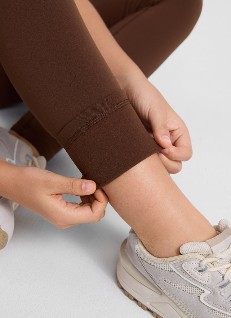 CRZ YOGA Girl's Matte Thermal Fleece Lined Casual High Rise Legging Lava Brown