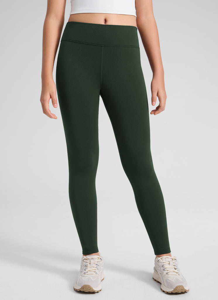 CRZ YOGA Girl's Matte Thermal Fleece Lined Casual High Rise Legging Legend Green