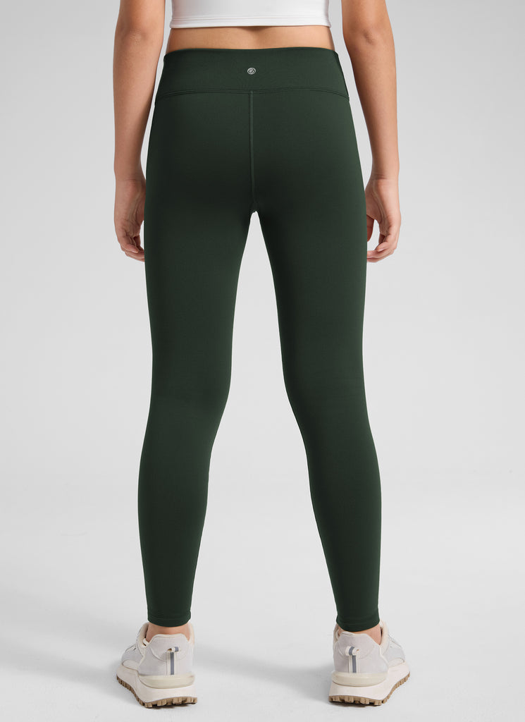 CRZ YOGA Girl's Matte Thermal Fleece Lined Casual High Rise Legging Legend Green