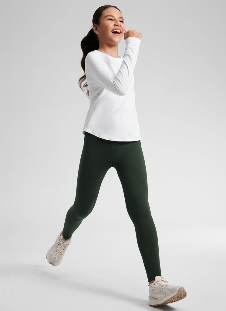 CRZ YOGA Girl's Matte Thermal Fleece Lined Casual High Rise Legging Legend Green