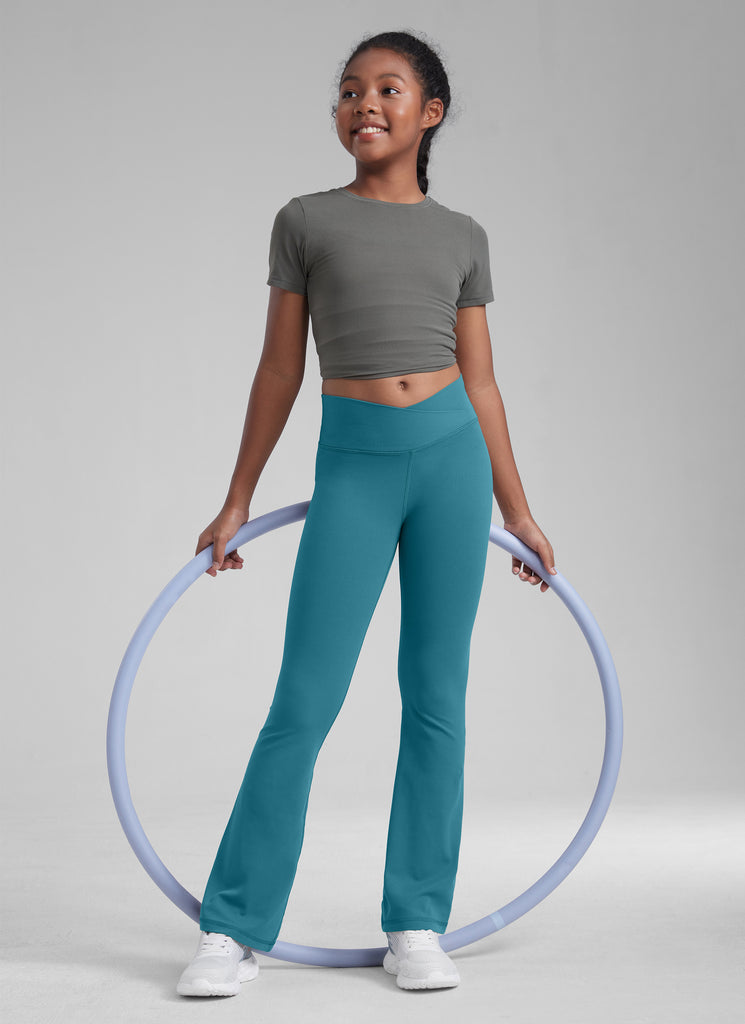 CRZ YOGA Girl's Active Sports Yoga Lounge Butterluxe Flare Leggings Olive Green