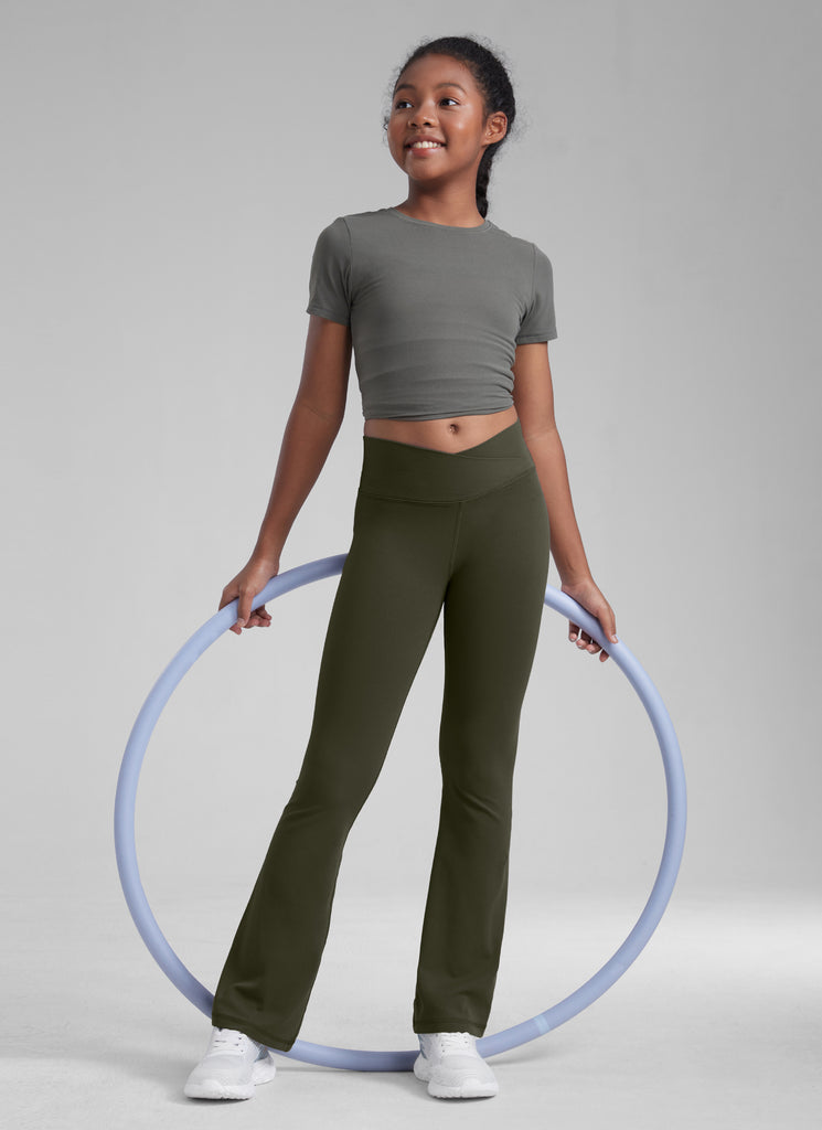 CRZ YOGA Girl's Active Sports Yoga Lounge Butterluxe Flare Leggings Taupe