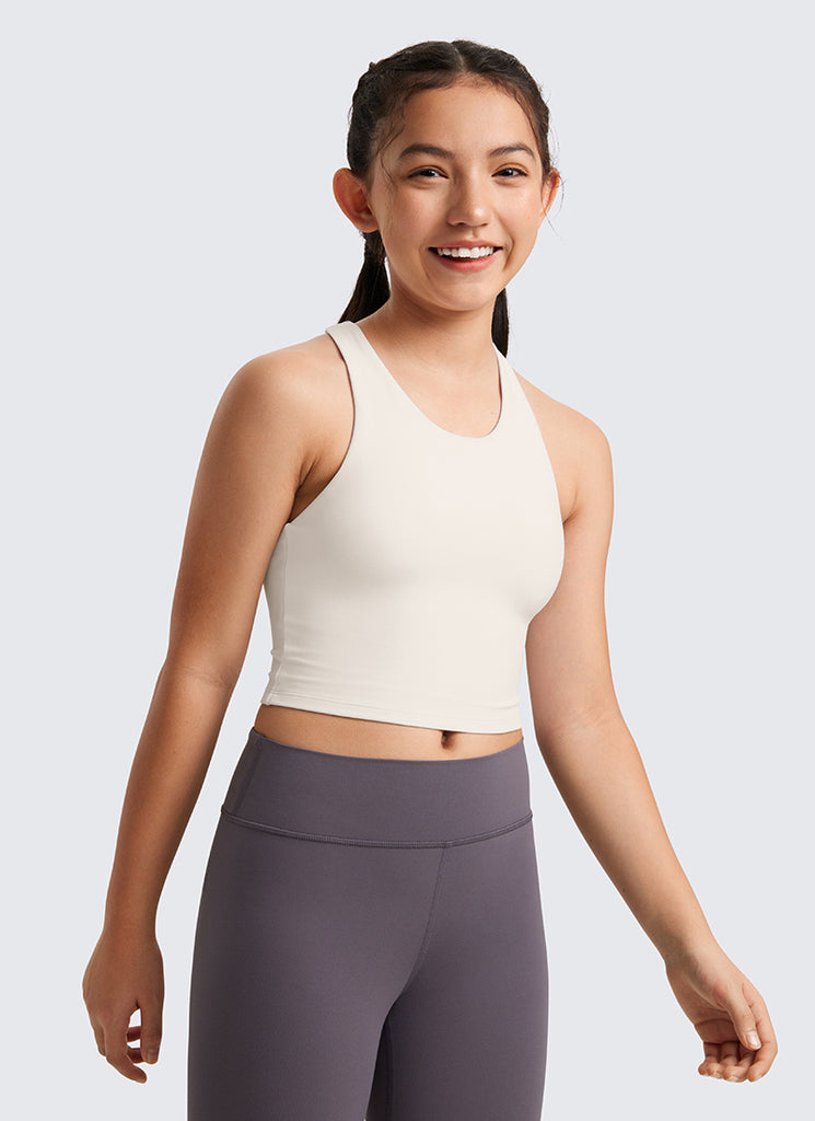 CRZ YOGA girl's Active Sports Butterluxe Racerback Tank Top Light Army Green