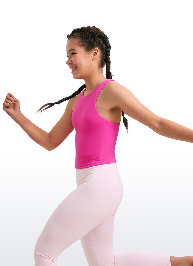 CRZ YOGA girl's Active Sports Butterluxe Racerback Tanks Waist Length Hibiscus Purple