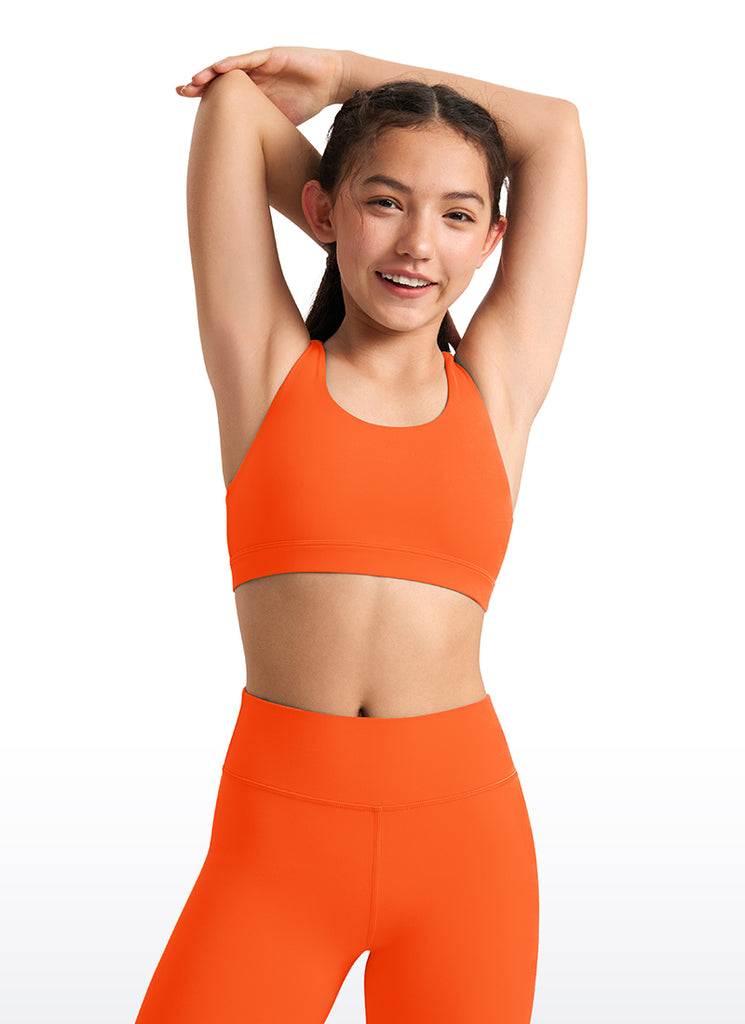 CRZ YOGA Girl's Active Sports Butterluxe Teens Strappy Bra Hibiscus Purple