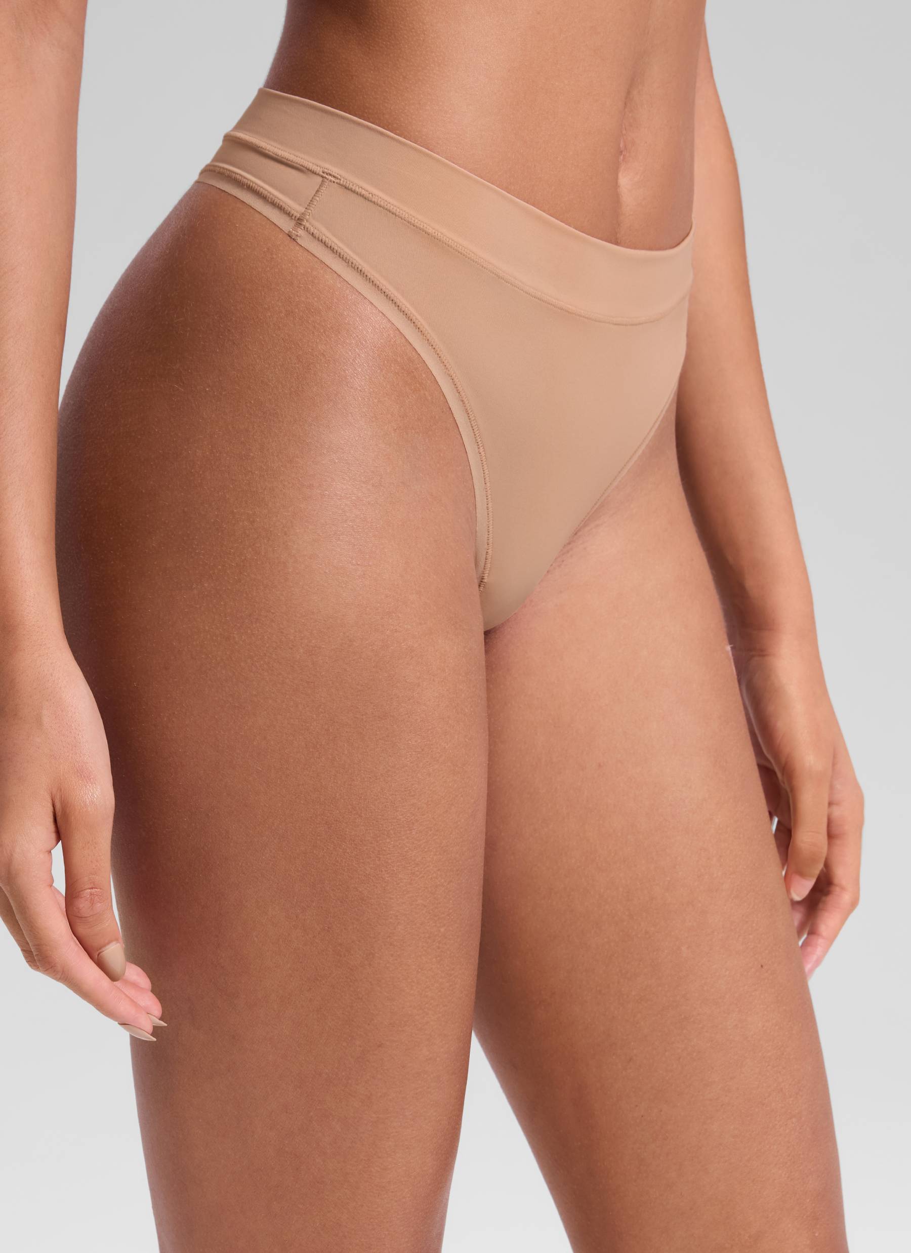 CRZ YOGA Women Softhold High Rise Thongs Ladies Underwear 3 Pack Warm Beige 3pack