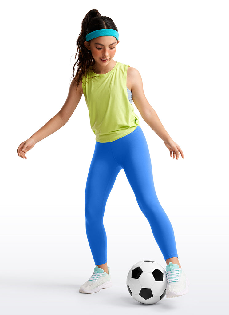 CRZ YOGA Girl's High Rise Butterluxe Sport Leggings 25'' V Cross Waist Sparkle Blue