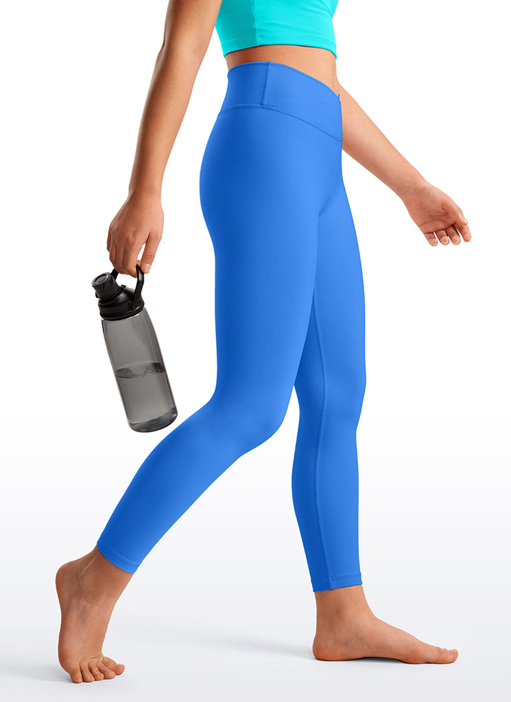 CRZ YOGA Girl's High Rise Butterluxe Sport Leggings 25'' V Cross Waist Sparkle Blue