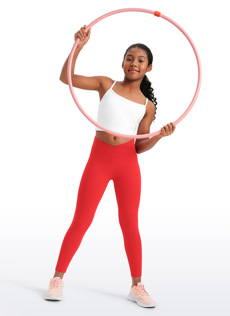 CRZ YOGA Girl's High Rise Butterluxe Sport Leggings 25'' V Cross Waist Sparkle Blue