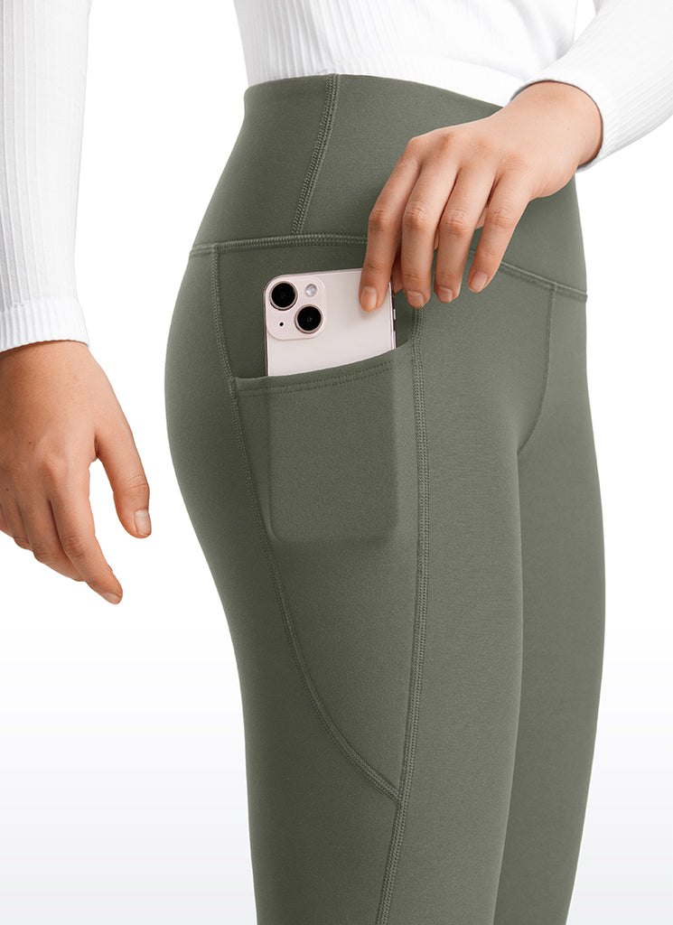 CRZ YOGA Girl's High Rise Thermal Fleece Lined Soft Pocket Leggings Cambric Blue