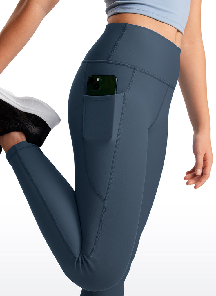 CRZ YOGA Girl's High Rise Thermal Fleece Lined Soft Pocket Leggings Cambric Blue