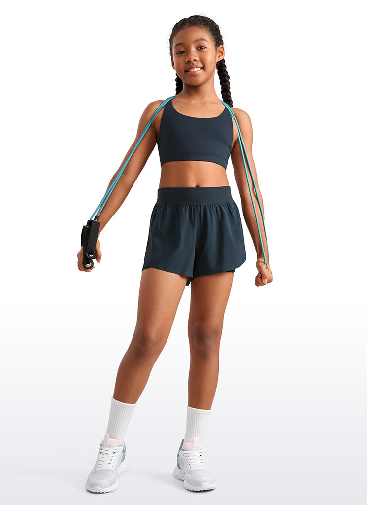 CRZ YOGA Girl's Running Feathery-Fit Soft High Rise Lined Shorts 2.5'' Grey Sage