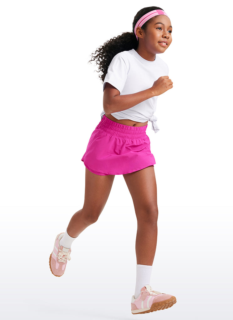 CRZ YOGA Girl's Feathery-Fit Soft High Rise 2 in 1 Shorts Zip Pocket Kayak Blue