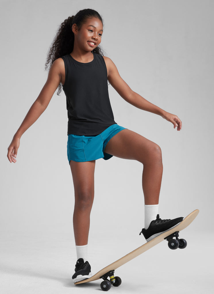 CRZ YOGA Girls Cloudweight Hip Length Crew Neck Sleeveless Tank Tops Black