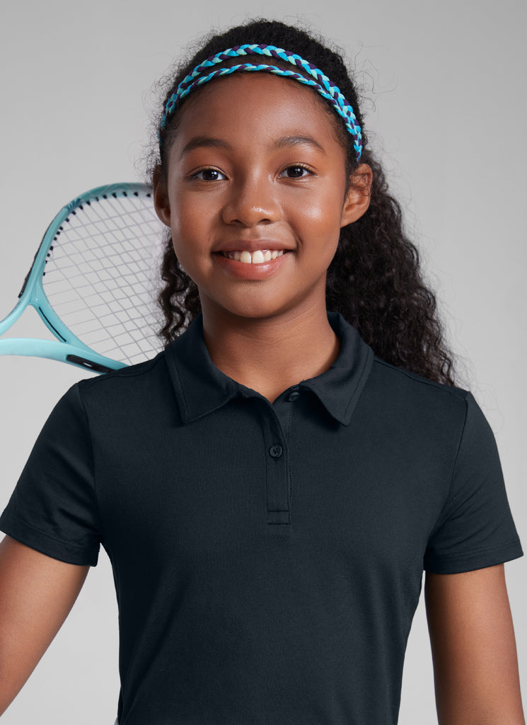 CRZ YOGA Girls Cloud Jersey Short Sleeve Polo Shirts True Navy