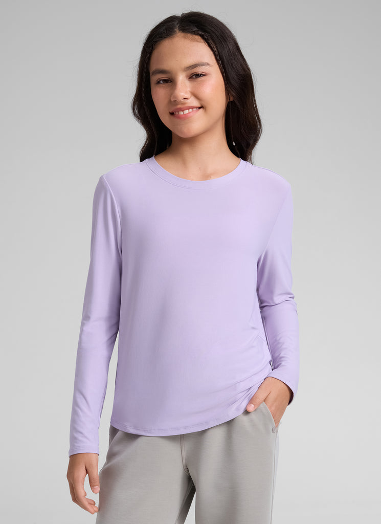 CRZ YOGA Girl's Cloudweight Casual Scoop Neck Hip Length Long Sleeves Lilac Air
