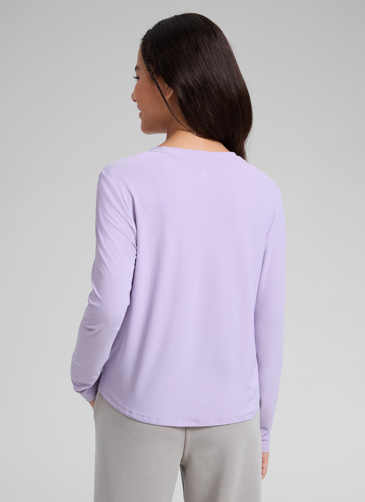 CRZ YOGA Girl's Cloudweight Casual Scoop Neck Hip Length Long Sleeves Lilac Air