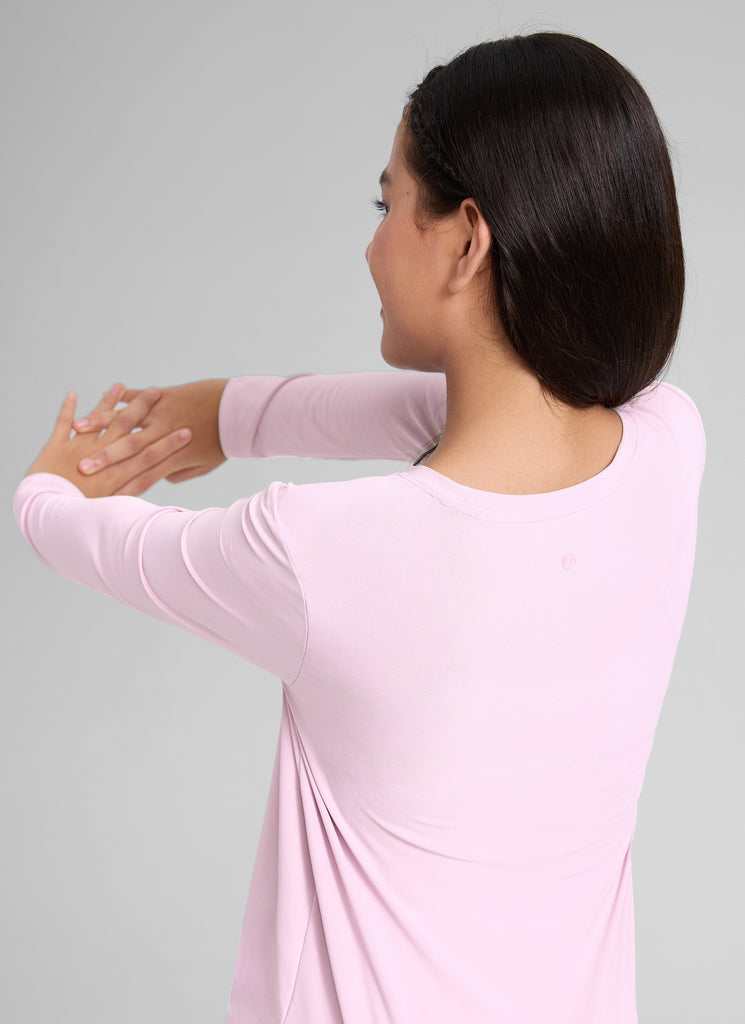 CRZ YOGA Girl's Cloudweight Casual Scoop Neck Hip Length Long Sleeves Pink Peony