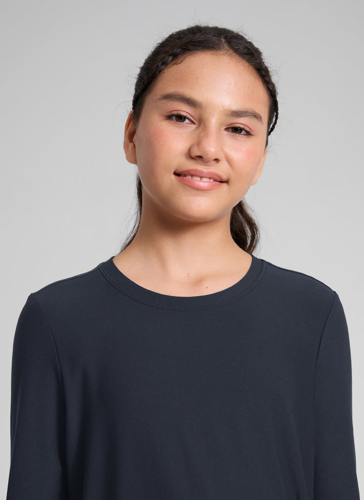 CRZ YOGA Girl's Cloudweight Casual Scoop Neck Hip Length Long Sleeves True Navy