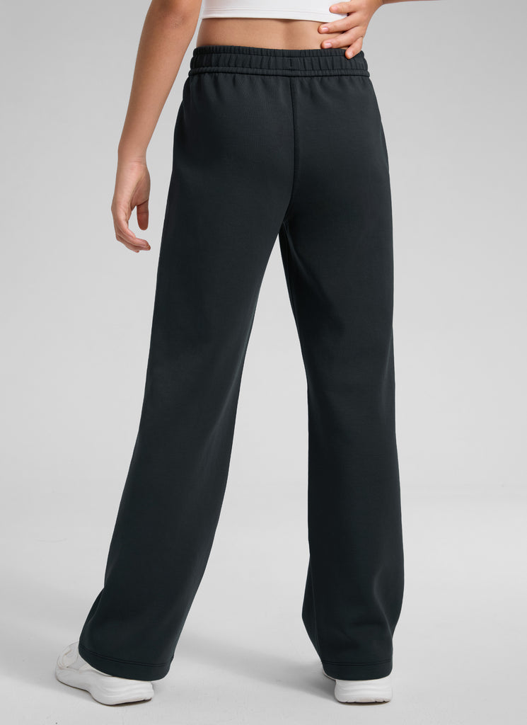 CRZ YOGA Girl's SoftAura High Rise Drastring Pocket Wide Leg sweatpant Black