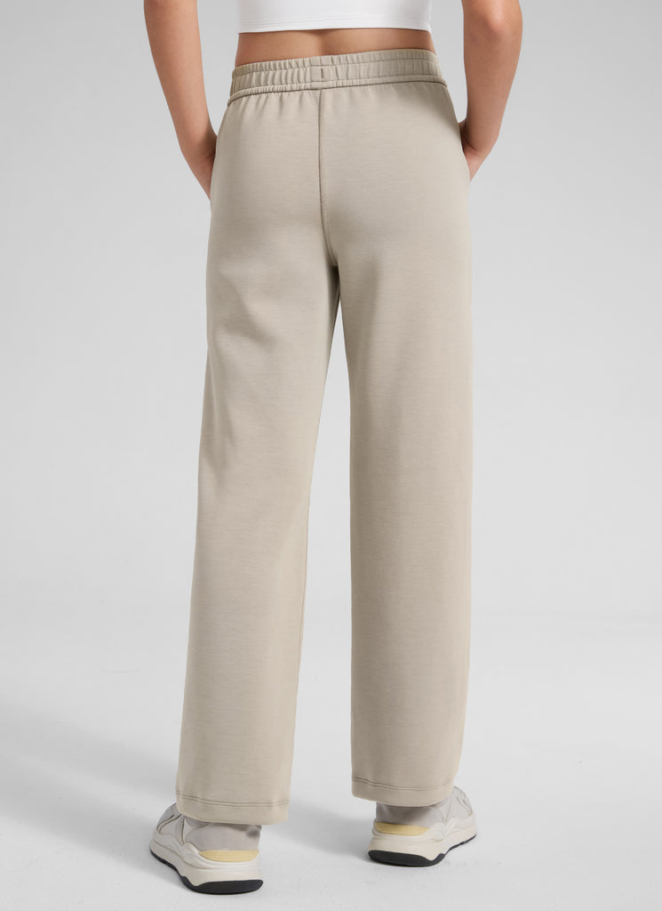 CRZ YOGA Girl's SoftAura High Rise Drastring Pocket Wide Leg sweatpant Stone