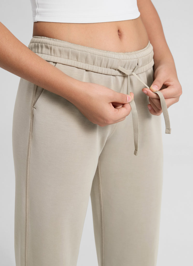 CRZ YOGA Girl's SoftAura High Rise Drastring Pocket Wide Leg sweatpant Stone